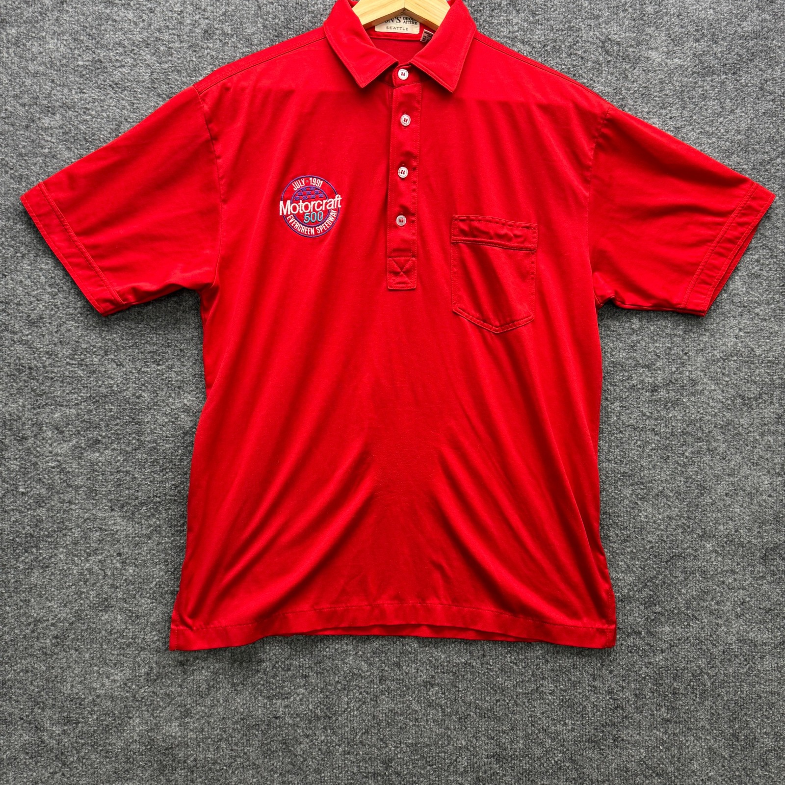 Vintage 1991 Motorcraft 500 Evergreen Speedway Polo Shirt Mens Large Red Racing